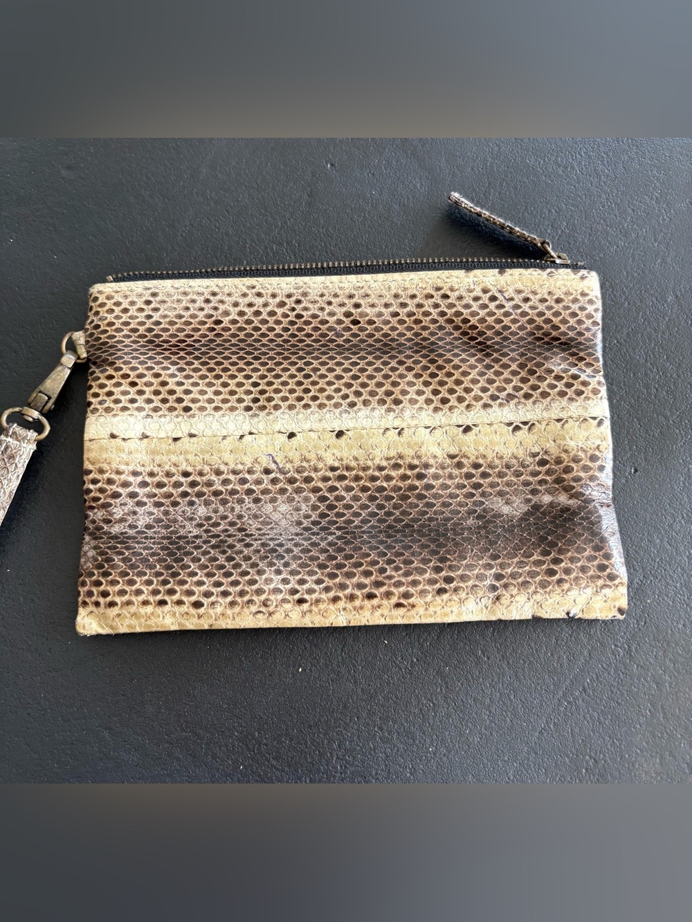 Vintage(1970-1990s)Beirn Python Snakeskin Wristlet Clutch in Beige and Brown